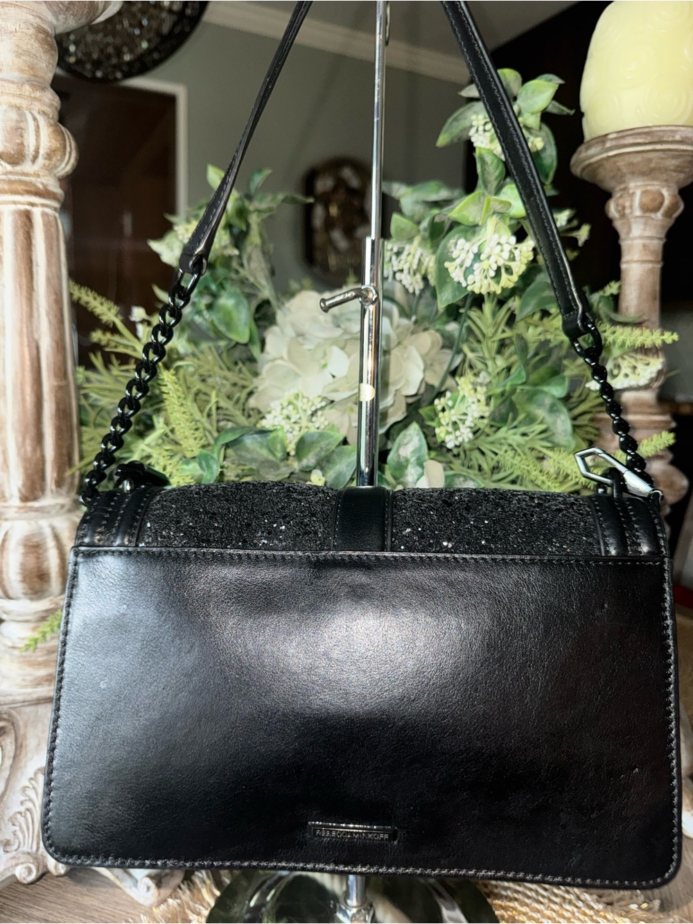 Black Glitter Shoulder Bag Elegant Evening Handbag Excellent Preloved Condition - Picture 3 of 5